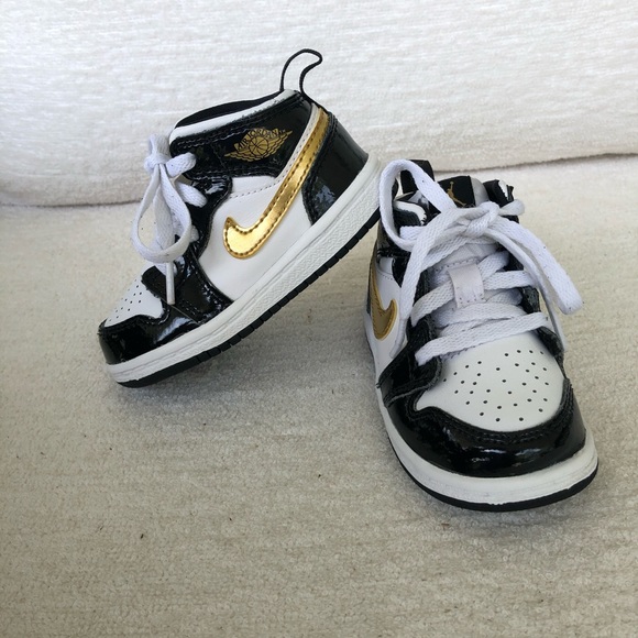 Nike Other - Jordan 1 Mid Patent Black White Gold
